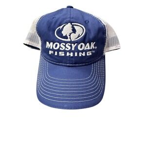 Mossy Oak Fishing Trucker Hat Blue White Mesh One Size Fits Most